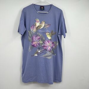 Hummer Time Purple Floral Hummingbird OS Graphic Nightshirt VTG Grannycore Mumu